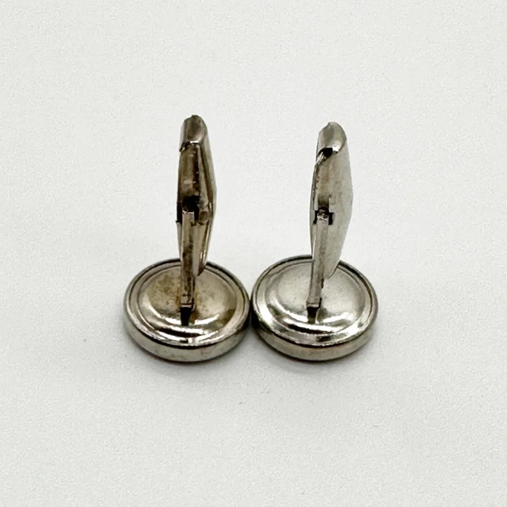 Vintage Silver Tone Smoke Grey Stone Round Cufflinks Unsigned